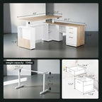 63" Standing Desk with File Cabinet, Privacy Panel, AC/USB, 1.18" Desktop, Executive L Shaped Height Adjustable Electric Stand Up Desk, Home Office Table with 3 Drawers, Light Walnut