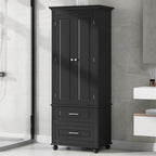 Polibi Tall Storage Cabinet with 2 Drawers, 3-Tier Adjustable Shelves & 2 Doors, Floor Freestanding Cabinet for Bathroom, Living Room, Black