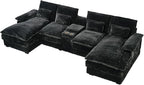 HYJT-H&K 124" U Shaped Cloud Couch Sectional, Comfy Plush Fluffy Corduroy Dark Grey Sectional Couches for Living Room, Modern Modular Corduroy Couch Sectionals with Central Console & Double Chaise
