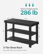 SONGMICS Shoe Rack Bench, 3-Tier Bamboo Shoe Storage Organizer, Entryway Bench, Holds Up to 286 lb, 11.3 x 27.6 x 17.8 Inches, for Entryway Bathroom Bedroom, Ink Black ULBS04H