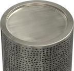 SIMPLIHOME Corbin 16 inch Wide Metal Side Table in Hammered Antique Silver, Round Drum Design End Table for Living Room, Family Room, or Entryway, Industrial Style, Assembled
