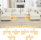 147'' Sectional Cloud Deep Seat Couch, Oversized Chenille U Shaped Sectional Sofa for Living Room Set, Comfy Upholstered Modular Sectional Sofa Couch with 2 Movable Ottoman, Beige