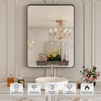 Black Metal Framed Bathroom Mirror for Wall,24X28 Rounded Rectangle Mirror, Matte Black Bathroom Vanity Mirror Farmhouse, Anti-Rust, Tempered Glass, Hangs Horizontally or Vertically