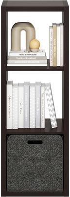 Furinno Cubicle Book Shelf, 3-Cube Thick Frame Bookshelf, Horizontally & Vertically Reversible Bookcase with Open Back, 14.6 x 15.9 x 44, for Living Room, Bedroom, Home Office, Black Dark Oak
