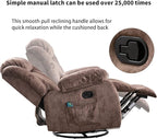 CANMOV Massage Rocker Recliner with Heat and Vibration, 360 Degree Swivel Manual Antiskid Fabric Single Sofa Heavy Duty Reclining Chair for Living Room, Dark Brown