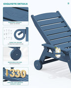 SERWALL Outdoor Lounge Chairs Set with Side Table, HDPE Patio Chaise Lounge All Weather Outdoor Lounger Set of 3 for Pool, Deck, Blue