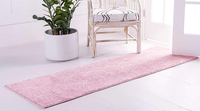 Unique Loom Trellis Frieze Collection Area Rug - Geometric (2' x 8' 8" Runner, Light Pink/ Ivory)