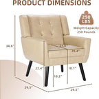 Dolonm Midcentury Modern Leather Accent Chair with Arms, Upholstered Reading Side Chair Tufted Back Decorative Wingback Chair for Living Room Bedroom (Khaki-PU)