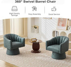 Swivel Accent Chair Set of 2,Faux Leather 360°Swivel Barrel Chair Upholstered Modern Living Room Chair, Overstuffed Reading Armchair for Bedroom,Vanity,Office-Navy