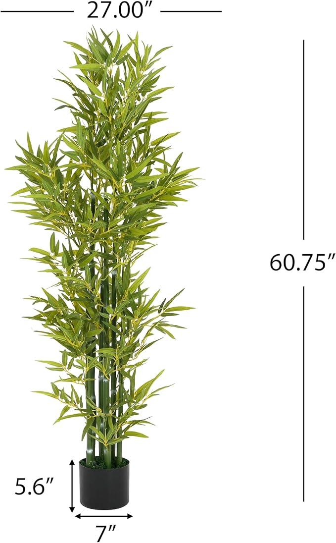 Christopher Knight Home Alene Set of 2 60.75''H Artificial Tree Indoor, Artificial Bamboo Tree with Nursery Pot, Faux Tree with Black Plastic Pot for Living Room, Artificial Plant for Home Decor,Green