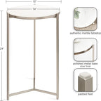 Kate and Laurel Aguilar Modern Round Side Table, 15 x 15 x 24, White and Silver, Genuine Marble Nightstand for Small Spaces and Living Room Décor