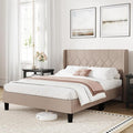 Novilla Full Size Bed Frame, Full Bed Frame with Headboard, Linen Upholstered Pull-Point Wing Side Headboard, No Box Spring Needed, Heavy Duty Feet, Easy Assembly, Beige