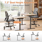 Tall Office Chair for Standing Desks,High Desk Drafting Chair with Adjustable Footrest Ring,Ergonomic Lumbar Support,Flip-Up Armrests for Home Office,Grey