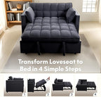 FLEXISPOT XCT4 3-in-1 Convertible Loveseat Sofa Bed for Small Spaces, Velvet Pull Out Couch with Adjustable Backrest, Compact Twin Sleeper Chaise Lounge Futon for Apartment Dorm RV Guest Room, Black