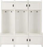 Crosley Furniture Fremont 3-Piece Hall Tree Entryway Set with Storage Cabinets and Coat Rack Hooks, Distressed White
