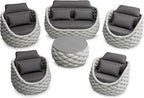 Cushioned Outdoor Patio Furniture Set: 6 Pieces Aluminum Porch Conversation Sofa Set - Modern Hand Woven Rope Deck Couch Set - No Assembly All Weather for 661lbs Yard Garden Poolside Hotel, Gray