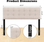 Giantex Linen Upholstered Headboard, Adjustable Width Button Tufted Headboard Only with Solid Wood Legs, Attach Frame, Modern Headboards for Queen Full Size Bed, Beige