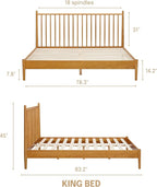 NTC Inno Wooden Bed Frame with Headboard, Solid Oak and Rubber Wood Foundation with Silent Slats and Wood Central Supports, 1000 Lb Capacity, Effortless Assembly, King - Rustic Oak