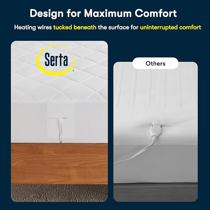 Serta Multi-Zone Heated Mattress Pad – Single Controller for Personalized Body & Foot Warmth, 10 Heat Settings, Auto Shut-Off, Soft Microfiber, Machine Washable, 15" Deep Pocket – Full Size