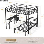 Queen Over Twin Bunk Bed with Desk - Detachable Queen Loft Bed with Drawers & Shelves, L-Shaped Create Spacious Home Office or Lounge Underneath - Sturdy Metal Frame Family-Friendly for All Ages