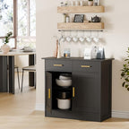 Buffet Cabinet with Storage - Buffets & Sideboards Kitchen Storage Cabinet, Wood Console Table Coffee Bar Accent Cabinets for Living Room Dining Room Entryway Small 2 Doors & Drawers, Black 35.4"W