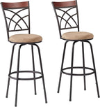 VECELO Bar Stools, 24/29" Adjustable Barstool,Swivel Counter Stool with Upholstered Seat,Steel Bistro Pub Chairs, Wood Top Backrest,Set of 2