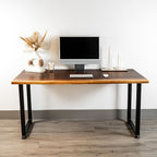 Solid Walnut Wood Computer Desk – Live Edge Wooden Home Office Desk with Sturdy Metal Legs – Handmade Real Wood Table for Work, Study, or Gaming - 60” x 27”