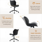 YOUNUOKE Armless Desk Chair Comfy Office Chair with Wheels Home Ergonomic Task Chair Adjustable Computer Chairs Modern Faux Leather Swivel Chair Upholstered Makeup Vanity Chair with Back(Black)
