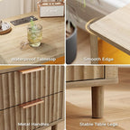 Fluted Nightstand Set of 2, 2 Drawers Storage Bedside Table with Charging Station, Wood Modern Nightstand with Open Shelf, Curved Profile Design, End Table for Indoor Room Bedroom, Oak