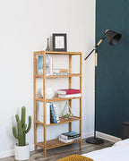 SONGMICS Bamboo Storage Shelf, 5-Tier Shelving Unit, Multifunctional, in The Entryway, Bathroom, Living Room, Balcony, Kitchen, 10.2 x 23.6 x 51.2 Inches, Light Bamboo UBCB35Y