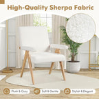 Giantex Mid-Century Modern Accent Chairs Set of 2, Sherpa Fabric Reading Chair with Padded Armrests, Solid Rubber Wood Frame, Upholstered Side Arm Chair for Living Room, Bedroom, Office, Beige