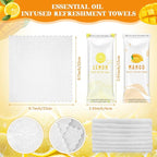 50 Pcs Moist Towelettes Individually Wrapped Scented Disposable Face Towels Essential Oil Infused Moist Terry Cotton Towel for Use Hot or Cold Travel Body Spa (Lemon Mango)