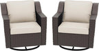 Patio 2 Pieces Wicker Swivel Chairs Set of 2，Outdoor PE Rattan Rocking Glider Armchairs, Water-Resistant Cushions with Removable and Washable Covers, Porch, Balcony, Sunroom (Beige)