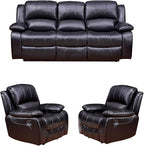 Betsy Furniture Black Bonded Leather Recliner Set, Sofa, Loveseat, Chair 8018