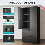 DEVAISE File Cabinet with 2 Drawers and Doors, Black Locking Metal Storage Cabinet with Adjustable Shelves for Home Office, Warehouse, Garage, School