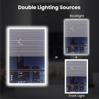 WTTY 20"X28" LED Bathroom Mirror with Black Frame, Bathroom Vanity Mirror with Lights for Wall, Front Light and Backlit, Anti-Fog, Dimmable, 3 Colors, Shatterproof, Memory, Horizontal/Vertical