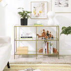 VASAGLE 39.4 Inch Console Table with 3 Shelves, Set of 2 Sofa Tables, Modern Entryway Table, Metal Frame, Tempered Glass Shelf, Entryway Living Room Bedroom, Metallic Gold and Transparent ULGT999G01