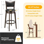 PrimeZone Swivel Bar Stools Set of 2, 34 Inch Extra Tall Bar Height Barstools, Black Faux Leather Bar Stool with High Backrest, Solid Wood Leg, Wrap-Around Footrest, Counter Stools for Pub