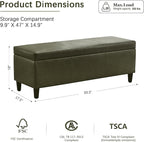 HUIMO Faux Leather Storage Ottoman Bench 50.3 Inch Extra Long PU Upholstered Bedroom Bench with Large Storage Space for The Living Room, Entryway, Bedroom Hold Up to 300lbs (Green)