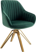 Zouron Mid Century Modern Swivel Accent Chair with Gold Metal Legs, Upholstered Swivel Chair No Wheels, Side Accent Arm Chair Vanity Chair for Small Space Home Office Living Room Bedroom, Green