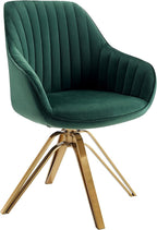 Zouron Mid Century Modern Swivel Accent Chair with Gold Metal Legs, Upholstered Swivel Chair No Wheels, Side Accent Arm Chair Vanity Chair for Small Space Home Office Living Room Bedroom, Green