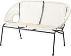 Christopher Knight Home Dessa 3 Piece Patio Furniture Set, Patio Wicker Accent Chair Set of 2 and Loveseat, Metal Frame 4 Seater Outdoor Papasan Lounge Chair Set, PE Rattan Outdoor Bistro Set, White