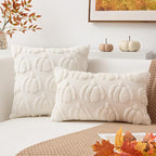 Kevin Textile Fall Pillow Covers 20x20 Inch Set of 2 Soft Pumpkins Decorative Square Pillowcases Plush Autumn Faux Fur Cushions Harvest Gift for Couch Sofa Chair Bedroom Home Decor, Cream White