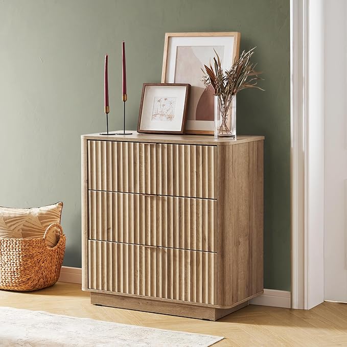 mopio Blake 3 Drawer Dresser for Bedroom, Chest of Drawers, Wood Dresser Organizer, Modern Farmhouse, Tall Night Stand, Enhanced Safety, Sturdy Compliant (1, Oak, One Size)