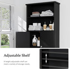 Meilocar Over The Toilet Storage Cabinet for Bathroom, 75in Black Over Toilet Cabinet Freestanding Storage Organizer, Space Saver with Doors and Adjustable Shelf, Black