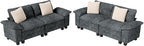 L-Shaped Cloud Modular Sofa Set, 4-Piece Double Loveseat Sectional w/Deep Seat & Removable Arms, Plush Chenille for Living Room - Cyan