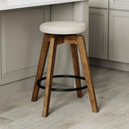 Swivel Premium Solid Wood Counter Stool 25", 360° Rotating Upholstered Cushion, Backless Bar Chair for Island, Pub, Kitchen, Dining Room (Walnut)