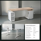 71" Standing Executive Desk with Privacy Panel, Large One-Piece Electric Height Adjustable Stand Up Desk with Charging Station, File Cabinet Storage, Home and Office, Light Walnut