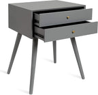 Kate and Laurel Finco Midcentury Modern Style Side Table with 2 Drawers, Gray Finish with Brass Hardware