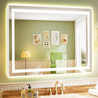 50x36 Inch LED Bathroom Mirror with Lights Front and Backlit Lighted Vanity Mirror for Bathroom Wall with 3 Colors Dimmable Anti-Fog Memory Shatter-Proof IP54 Waterproof Horizontal/Vertical